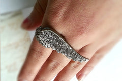 Antique Silver Feather Angel Wing Ring