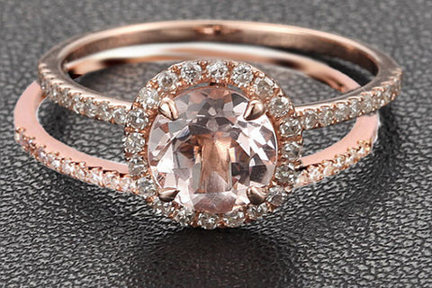 7mm Round Morganite Ring & Matching Band