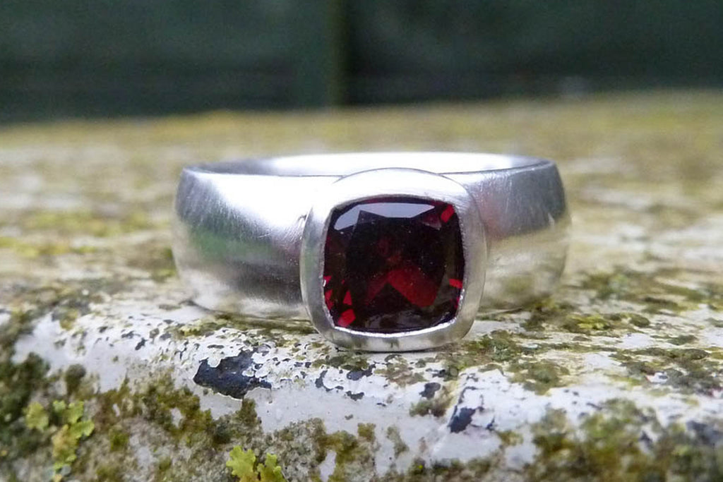 Cushion garnet ring