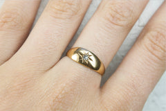 Antique Victorian 18ct Gold Star Set Diamond Signet Gypsy Ring