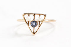 Antique Edwardian 10k Yellow Gold Genuine Sapphire & Seed Pearl Ring