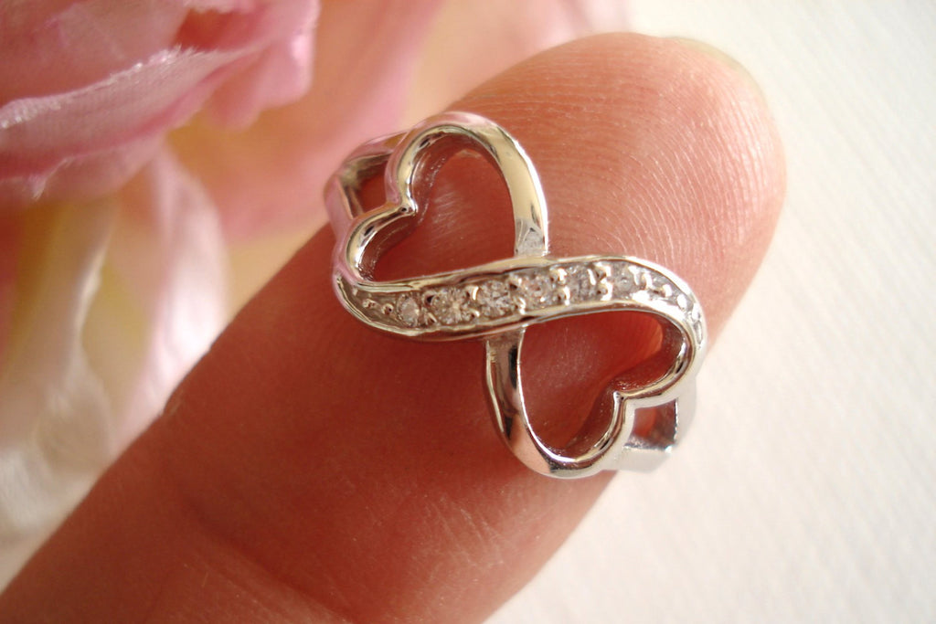 Engraved Infinity heart sterling silver ring