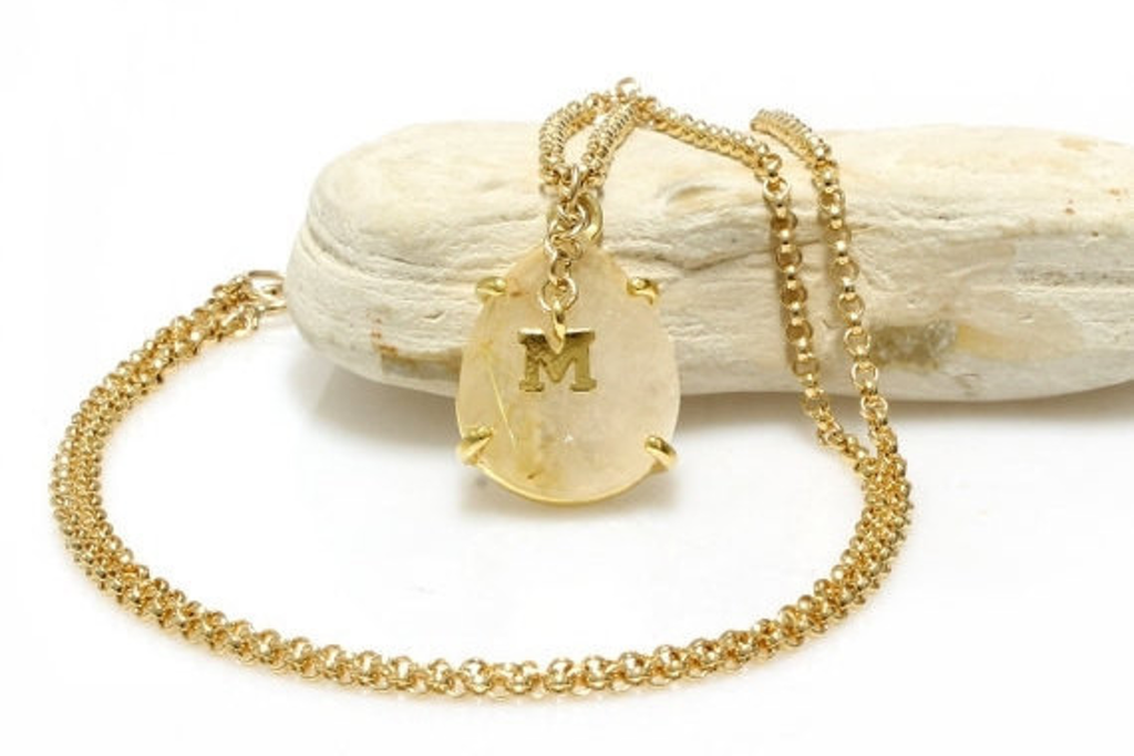 Gold rutilated quartz pendant