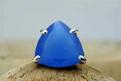 Silver triangle chalcedony stone ring