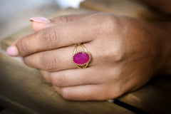 Dark pink chalcedony ring