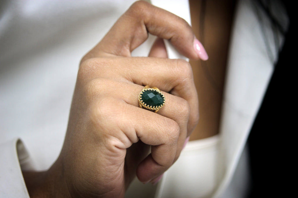 Natural agate emerald ring