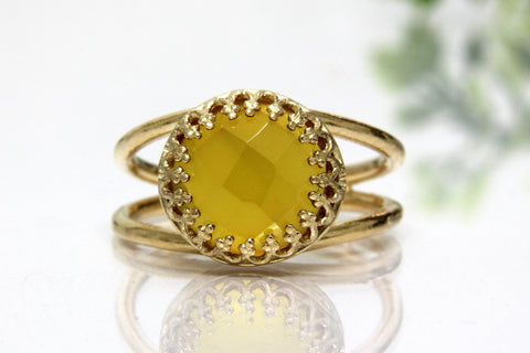 Yellow chalcedony stone ring