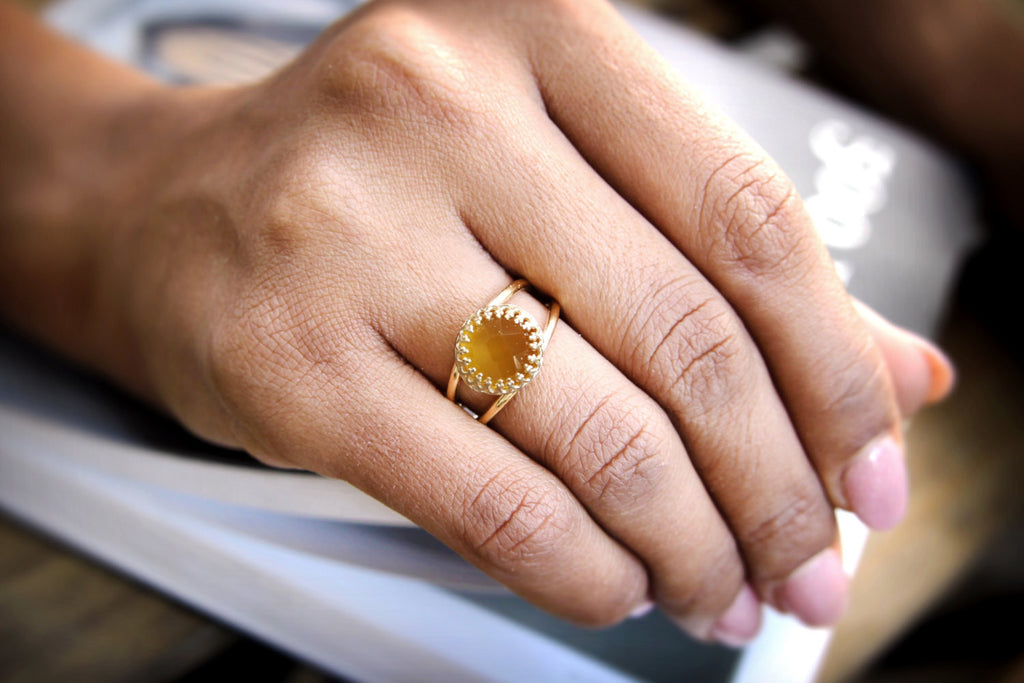Yellow chalcedony stone ring