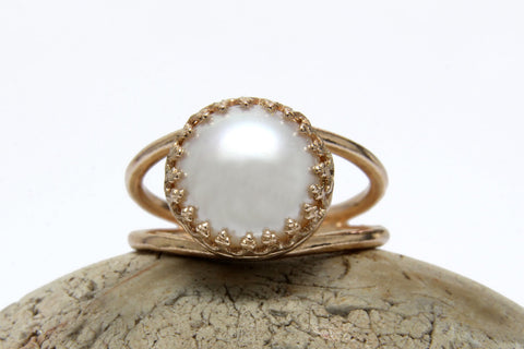 14k rose gold filled white pearl ring