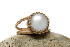 14k rose gold filled white pearl ring