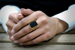 Rectangular black druzy ring