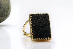 Rectangular black druzy ring