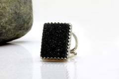 Rectangular black druzy ring