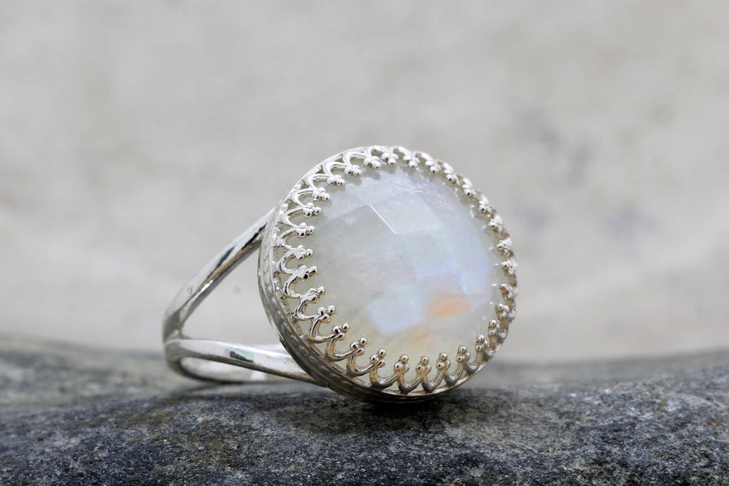 Rainbow moonstone ring