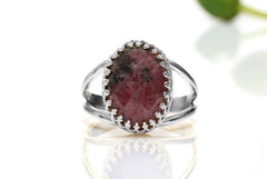 Oval rhodonite ring