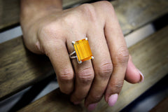 Rectangle citrine ring