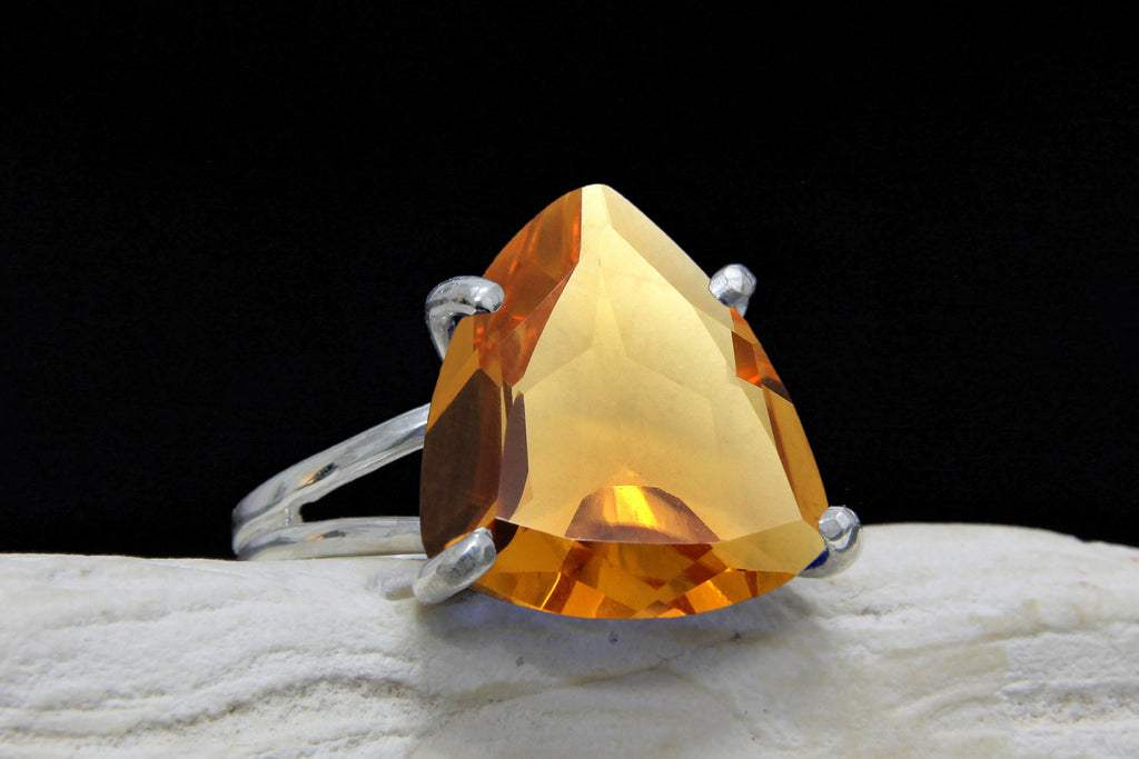 Triangular citrine ring