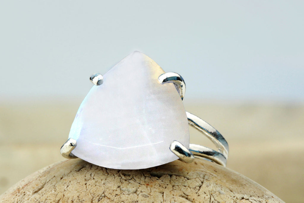 Triangle moonstone statement ring