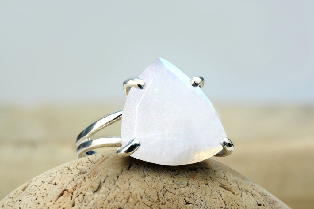 Triangle moonstone statement ring